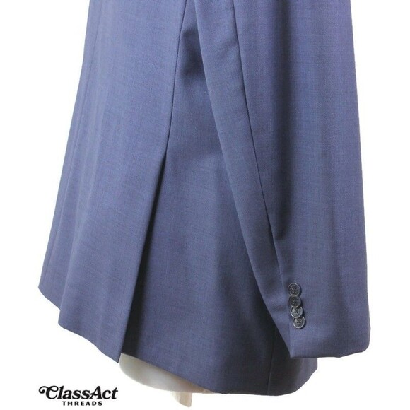 Tommy Hilfiger 2 Piece Suit Mens Blue Wool 2 Btn 48L Flat Fronts 40" Waist - Picture 6 of 11